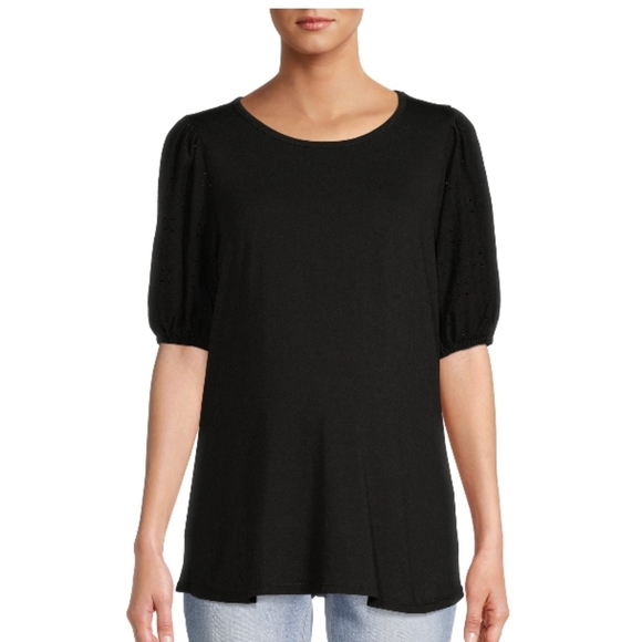 TIME AND TRU BLACK EYELET SHORT SLEEVE MATERNITY TOP - Picture 6 of 9